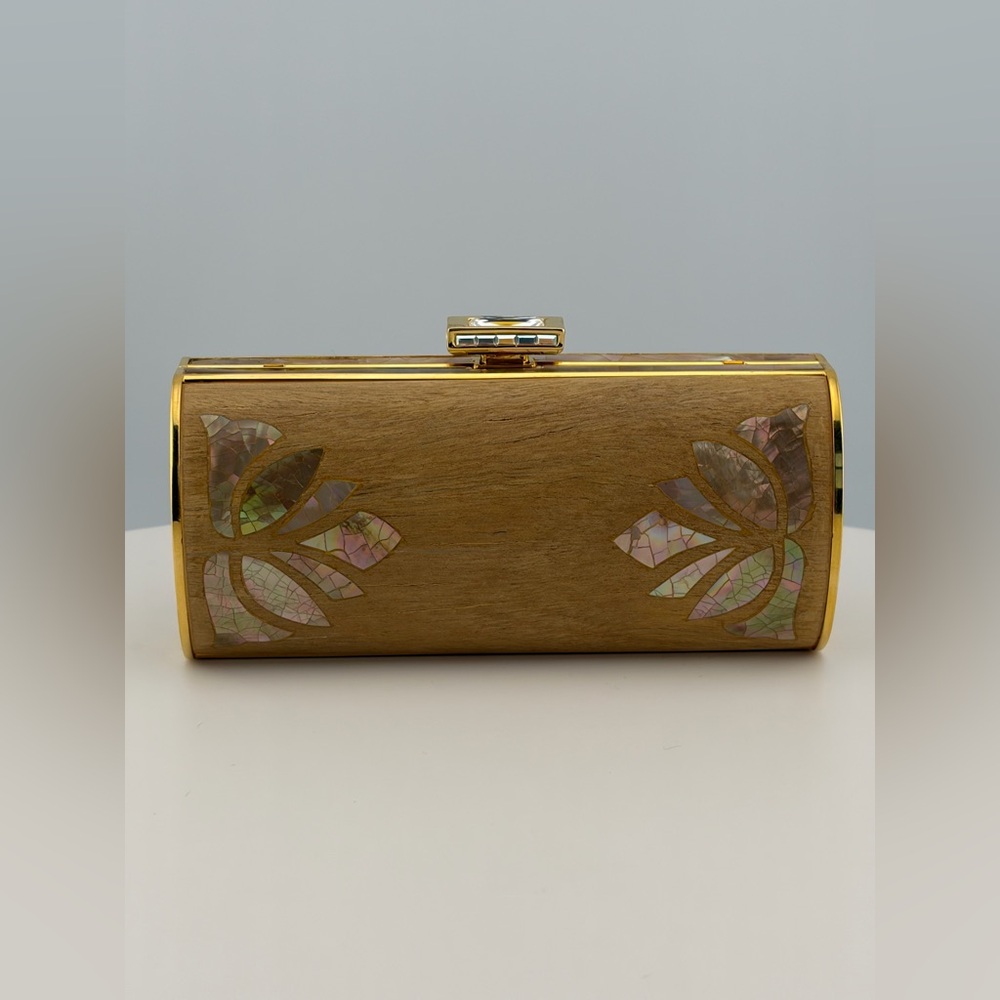 JUDITH LEIBER UNIQUE TINY MINI WOOD ABALONE SHELL PURSE MINAUDIERE BAG COUTURE - Picture 4 of 12
